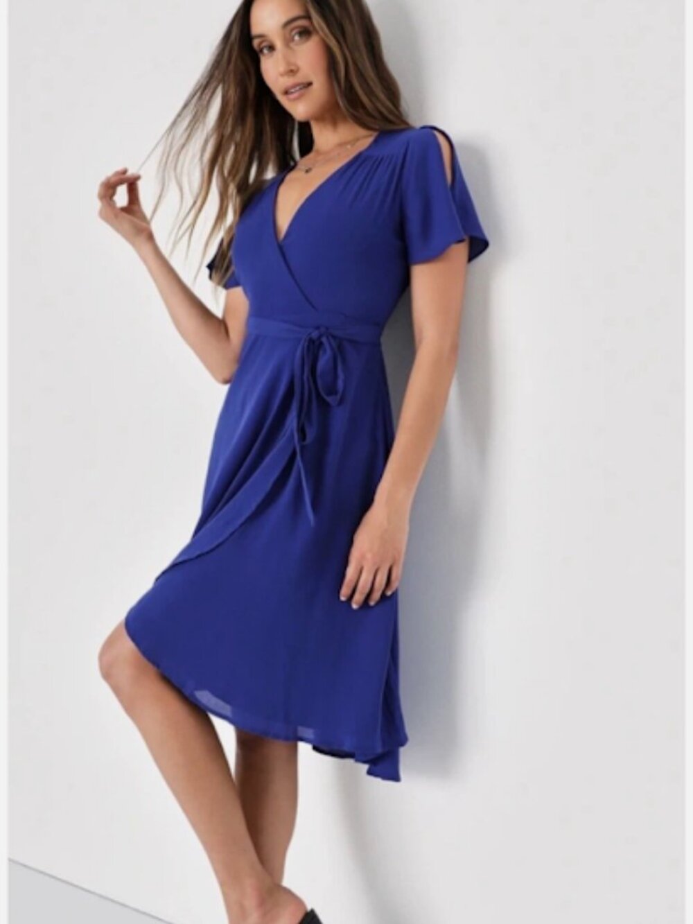 NWT Lulus Rise to the Occasion Royal Blue Midi Wrap Dress M